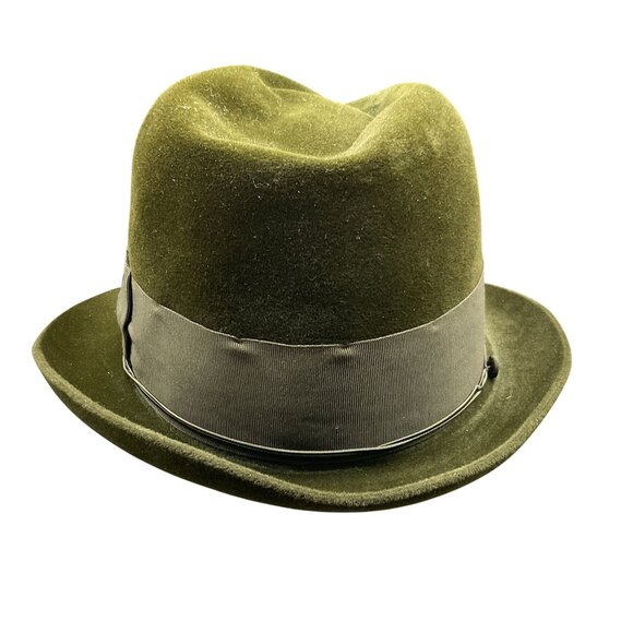 Borsalino Alessandria Italy Olive Green Velour Felt Fedora With Box Sz 7.25 - Picture 4 of 15